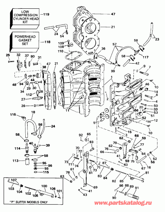 ��������� ����� EVINRUDE E130TXAOR 1995  - linder & Crankcase - linder & ������ ���������