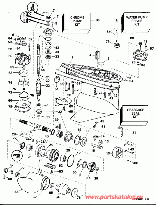 ��������� �������� ����� Evinrude E150JLEOM 1995  - Standard Rotation - 20 In. Models