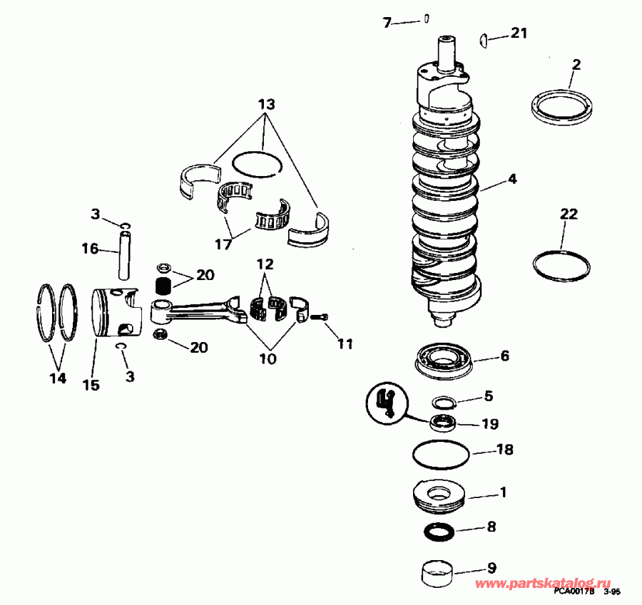 �������� ����� EVINRUDE E150WTLEOR 1995  - ankshaft & Pistons - ank��� & ������
