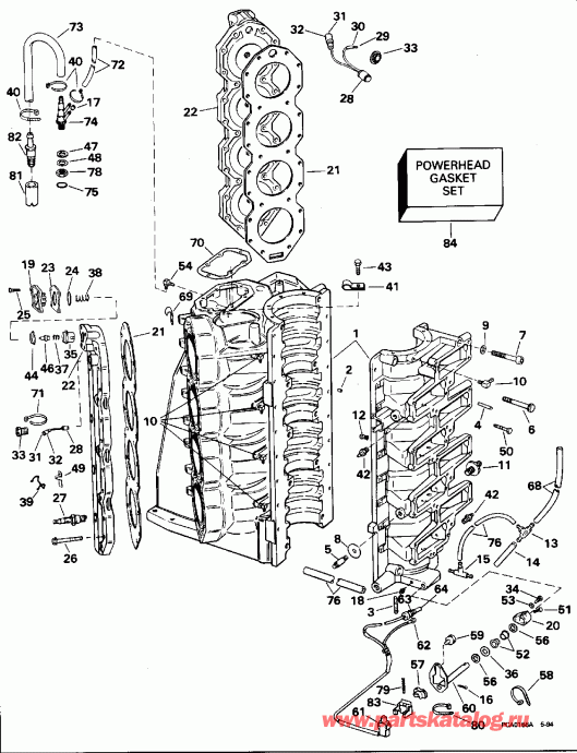 ��������� �������� ����� Evinrude E250CXEOR 1995  - linder & Crankcase