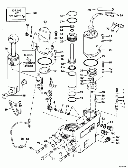    Evinrude E250CXEOR 1995  - wer Trim/tilt Hydraulic Assy. - wer Trim / tilt Hydraulic  .