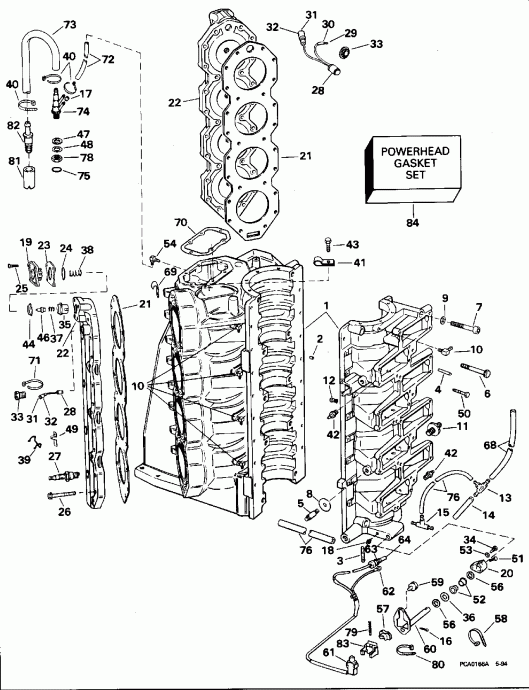 ��������� �������� ����� Evinrude E300PLEOR 1995  - linder & Crankcase / linder & ������ ���������