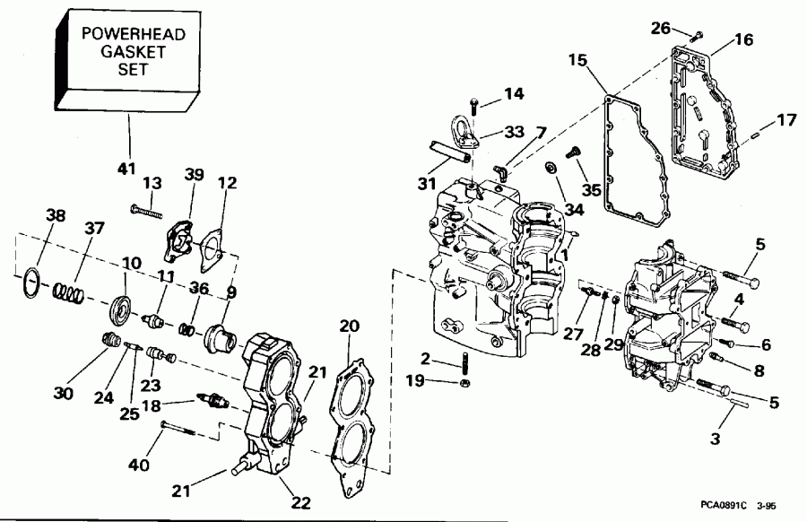  EVINRUDE E40EEOD 1995  - linder & ������ ��������� / linder & Crankcase