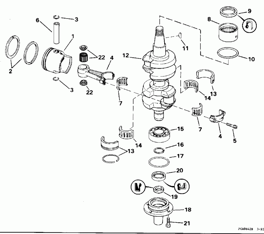 �������� ����� Evinrude E45RCEOD 1995  - ankshaft & Piston / ank��� & �������