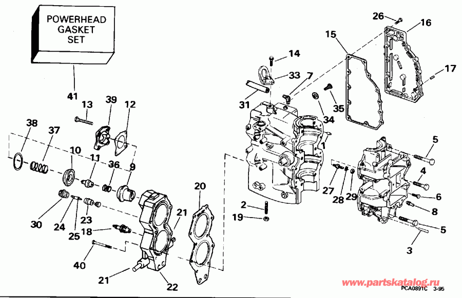 ��������� ����� EVINRUDE E50BELEOD 1995  - linder & Crankcase / linder & ������ ���������