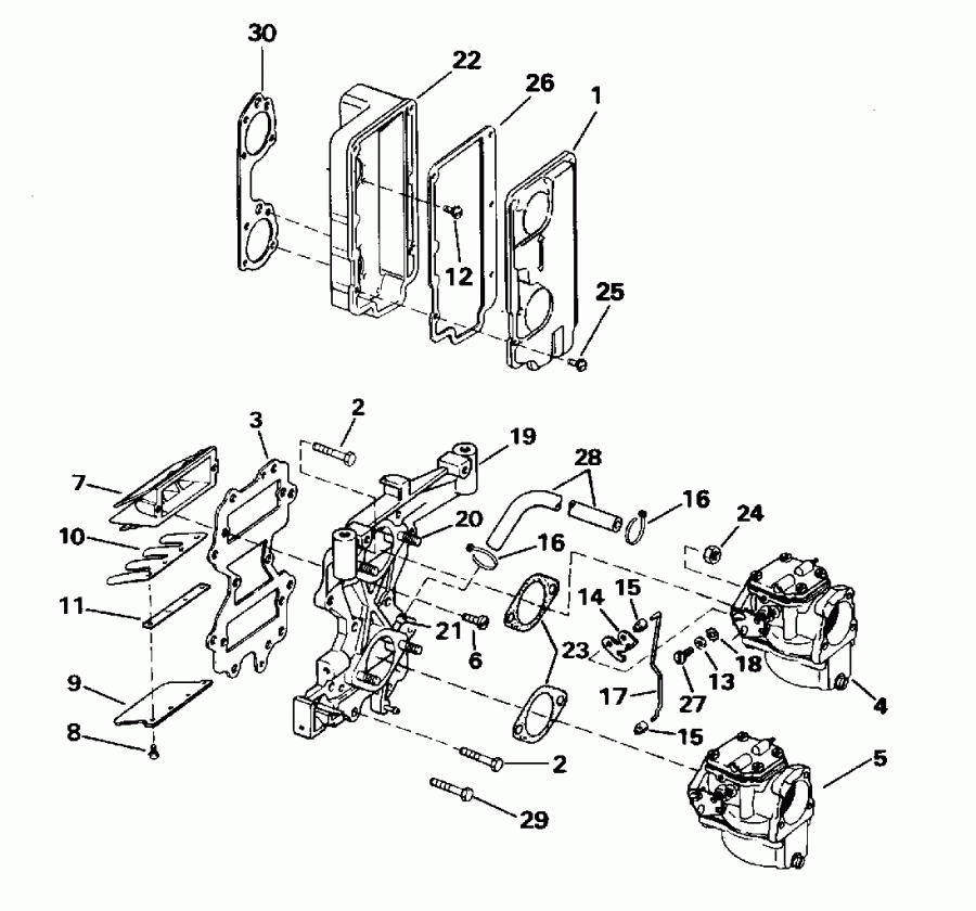 �������� ��������� ����� EVINRUDE E55RSLG 1995  - take Manifold & Air Silencer - take ��������� & Air ���������