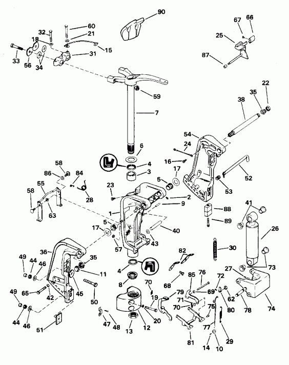 ��������� EVINRUDE E60ELEOC 1995  - ������ Tilt - Manual Tilt