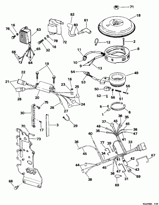 �������� ��������� ����� Evinrude E65WMLEOC 1995  - Non-vro Models