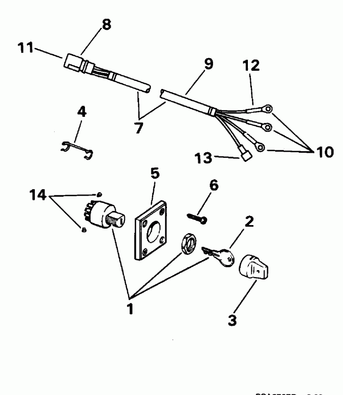 �������� ��������� ����� Evinrude E70TTLEOR 1995  - nition Switch & Cable / nition ������������� & ������