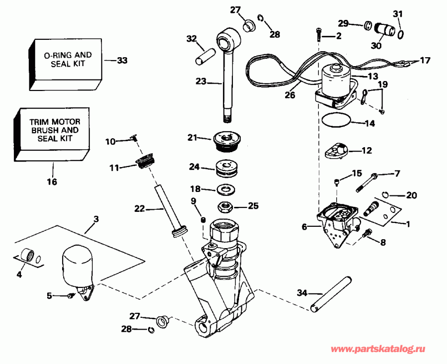 ��������� ��������� EVINRUDE E90EXEOC 1995  - wer Trim/tilt Hydraulic Assembly / wer Trim / tilt Hydraulic Assembly