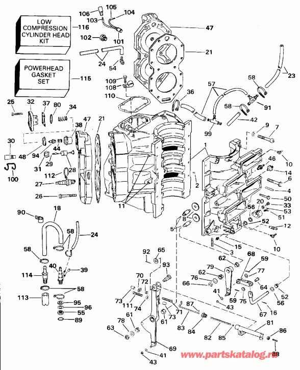 �������� ��������� ����� Evinrude BE130TLEDM 1996  - linder & ������ ��������� / linder & Crankcase
