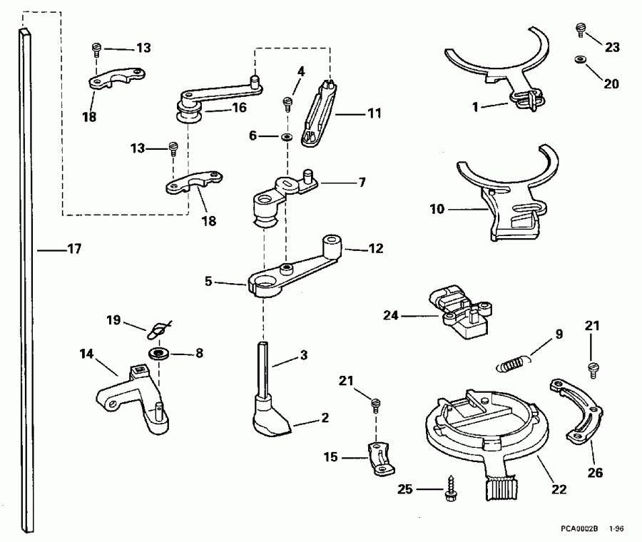 ��������� EVINRUDE BE150EXEDB 1996  - rottle ��������� �������� / rottle Linkage