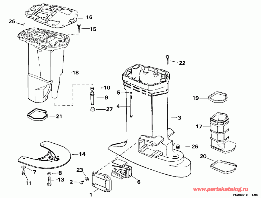 ��������� �������� ����� Evinrude BE150GLEDB 1996  - haust Housing