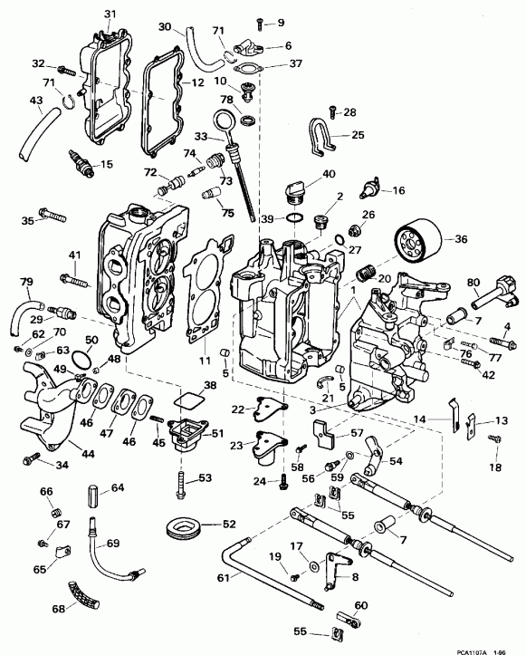 ��������� �������� ����� EVINRUDE BE15FWLEDC 1996  - linder & Crankcase / linder & ������ ���������