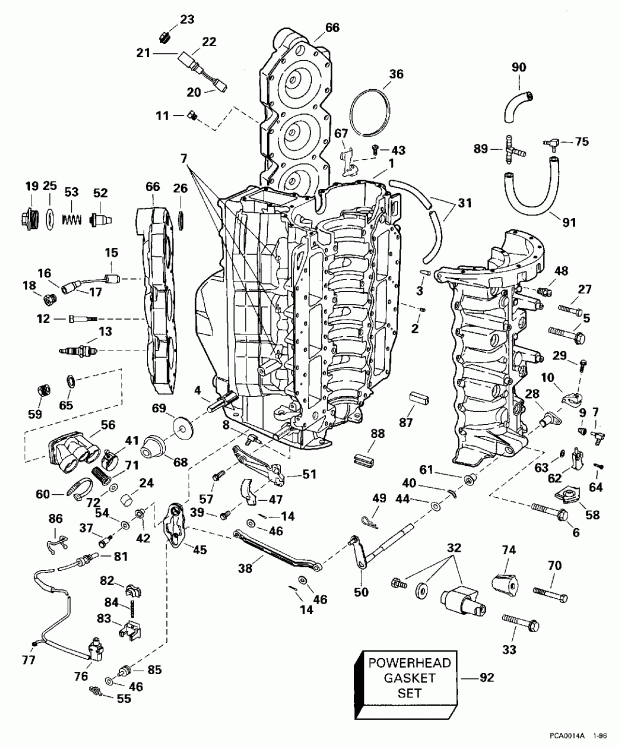 ��������� �������� ����� EVINRUDE BE175EXEDB 1996  - linder & ������ ��������� / linder & Crankcase