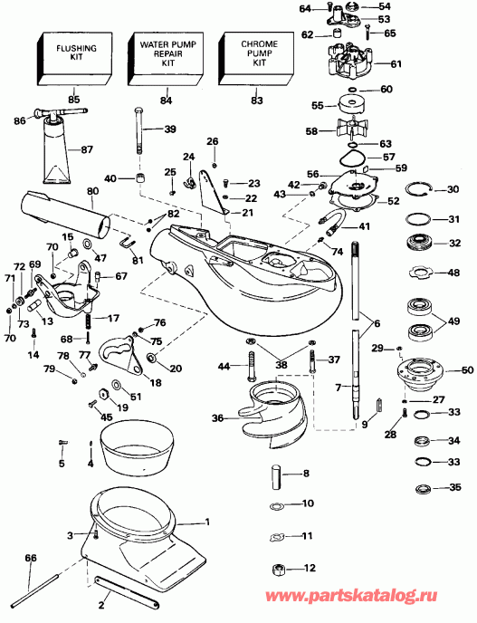 ��������� �������� ����� Evinrude BE175NXEDB 1996  - t Drive Unit / t Drive Unit
