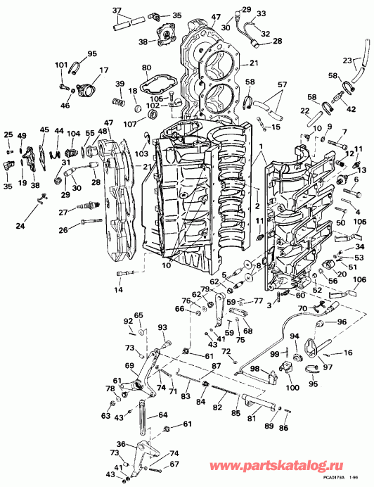  Evinrude BE225CXEDE 1996  - linder & ������ ��������� / linder & Crankcase