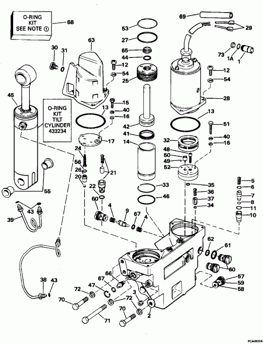 ��������� Evinrude BE250TXEDA 1996  - wer Trim/tilt Hydraulic Assy. - wer Trim / tilt Hydraulic � �����.