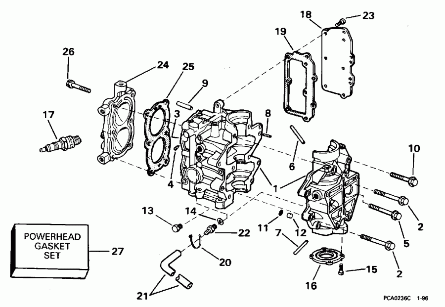 ��������� ��������� EVINRUDE BE4BREDS 1996  - linder & Crankcase