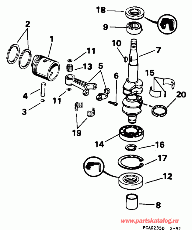 �������� ��������� ����� EVINRUDE BE4BRLEDS 1996  - ankshaft & Piston