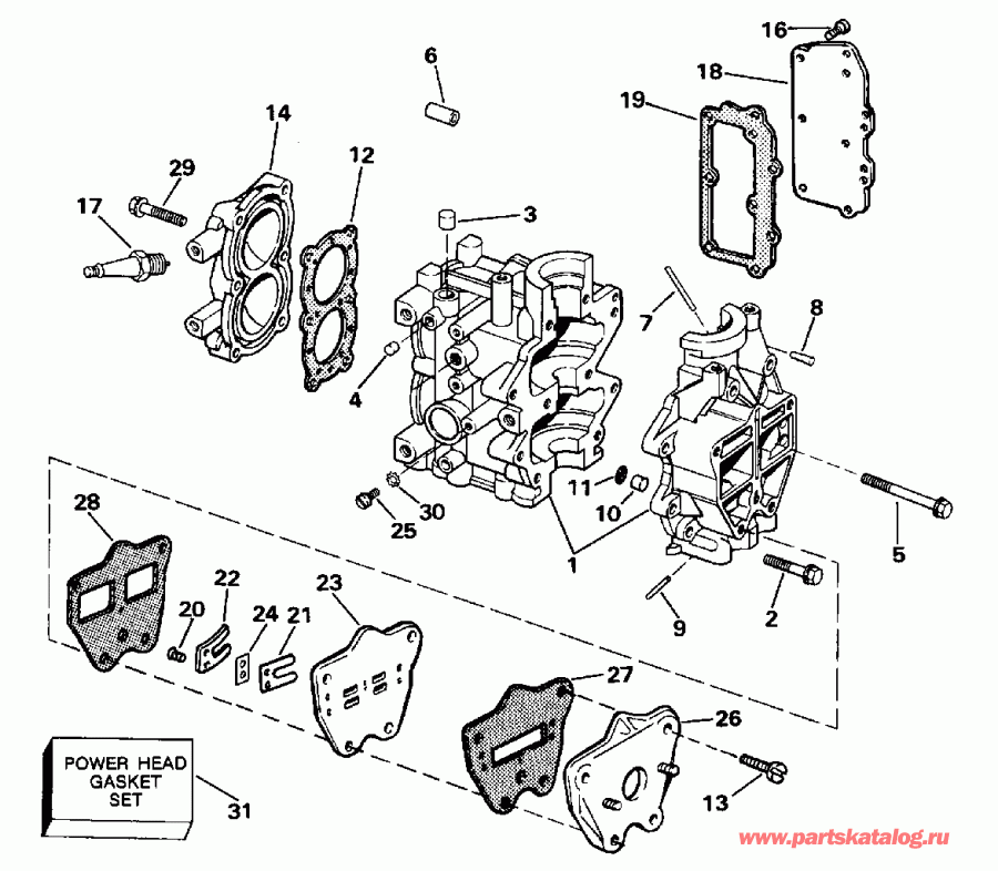 ��������� ����� EVINRUDE BE4RDHEDS 1996  - linder, Crankcase, & Intake Manifold
