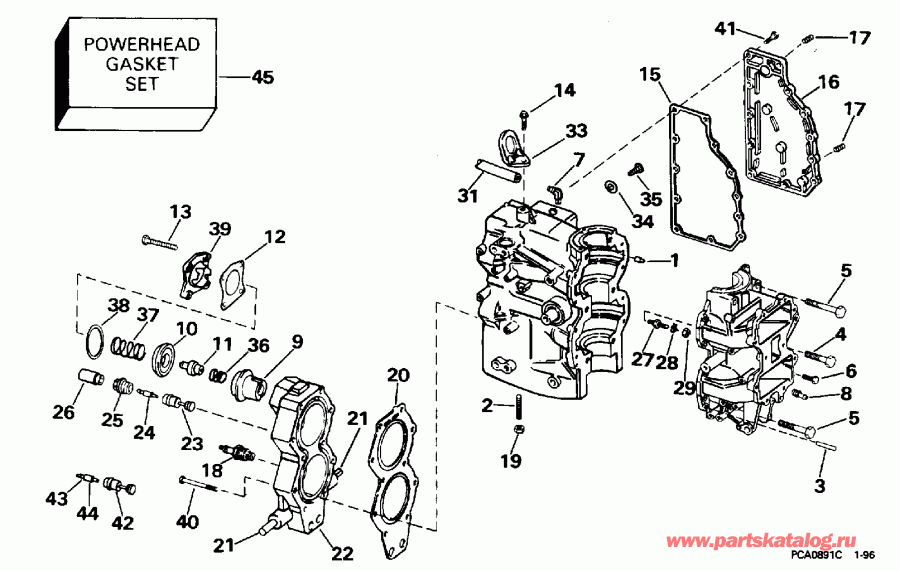 ����� EVINRUDE BE50BEEDS 1996  - linder & Crankcase - linder & ������ ���������