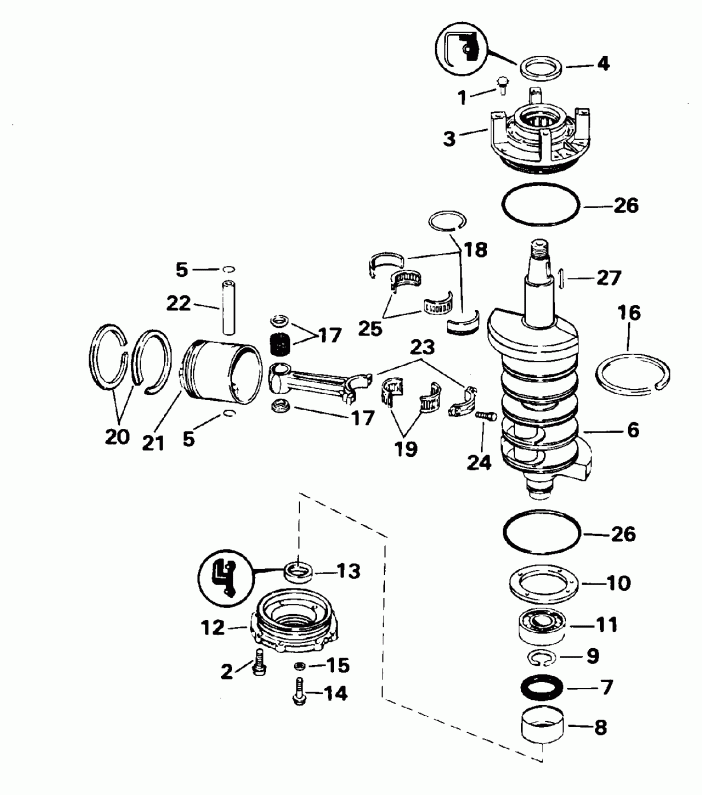 ��������� ��������� EVINRUDE E100WTLEDR 1996  - ankshaft & Piston
