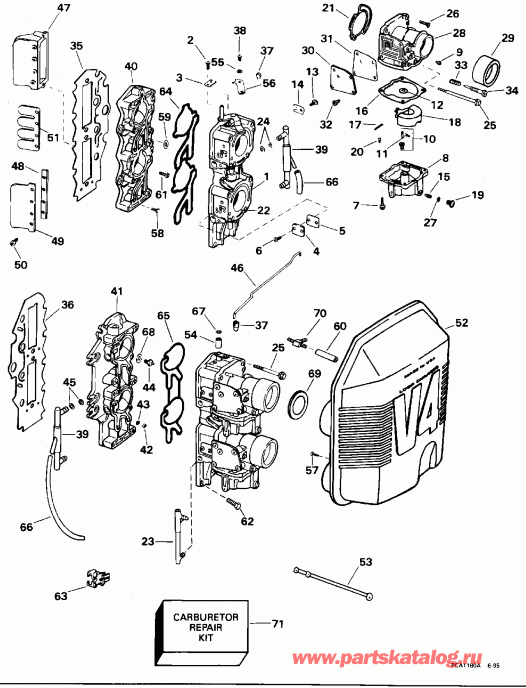 ��������� ��������� Evinrude E115GLEDR 1996  - rburetor & �������� ��������� - rburetor & Intake Manifold