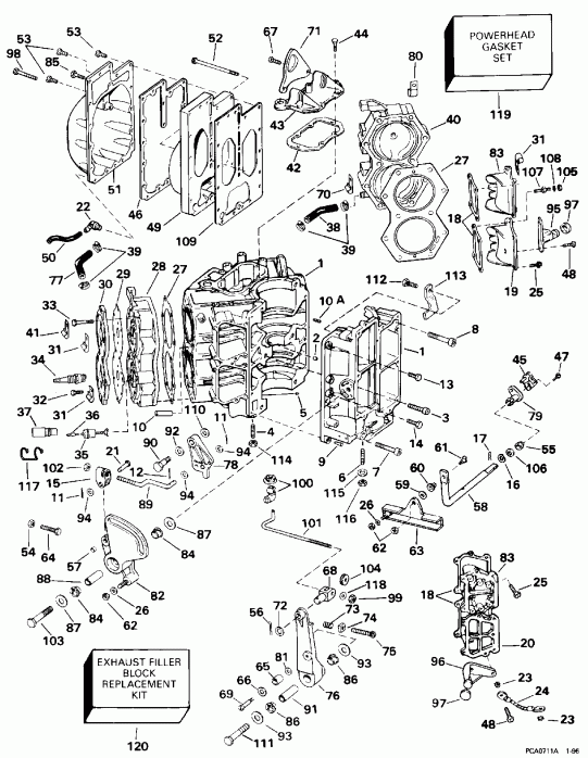��������� �������� ����� EVINRUDE E115TLEDA 1996  - linder & Crankcase / linder & ������ ���������