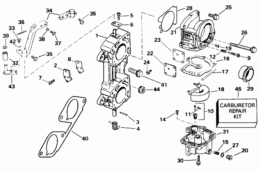 ��������� Evinrude E130TLEDM 1996  - rburetor & Linkage