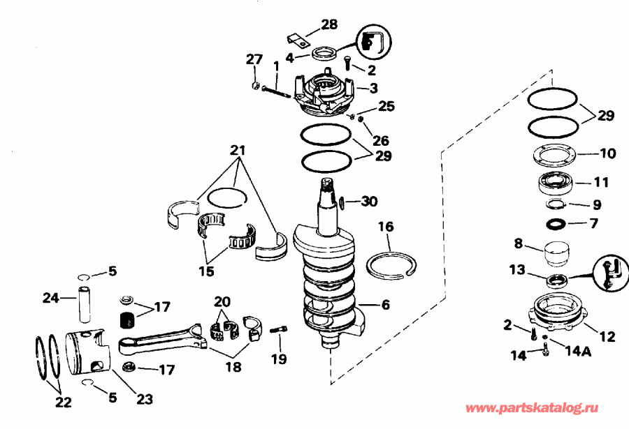 ��������� EVINRUDE E130TXADA 1996  - ank��� & ������� - ankshaft & Piston