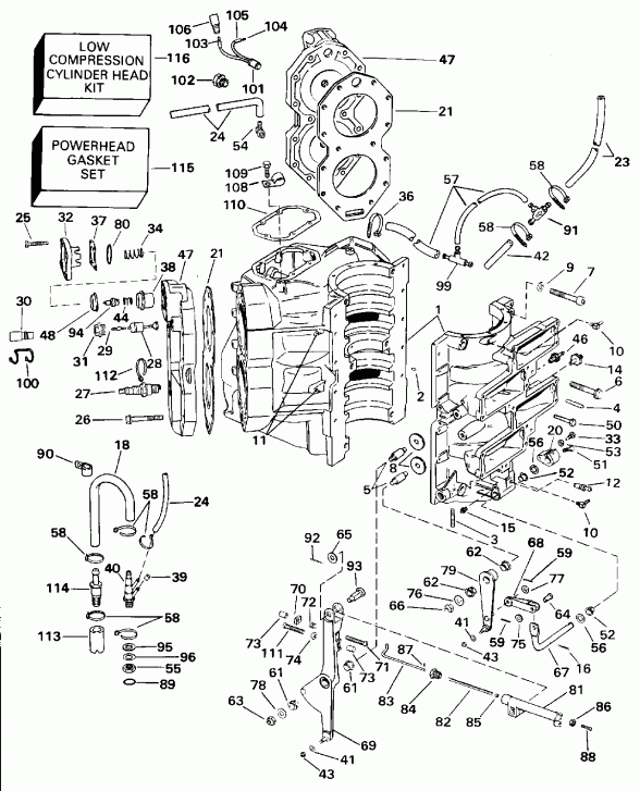 �������� ��������� ����� EVINRUDE E130TXADA 1996  - linder & ������ ��������� / linder & Crankcase
