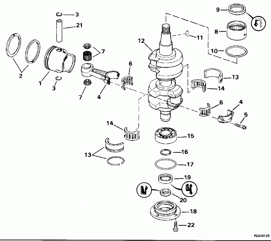 ��������� ����� EVINRUDE E40RLEDS 1996  - ank��� & ������� - ankshaft & Piston