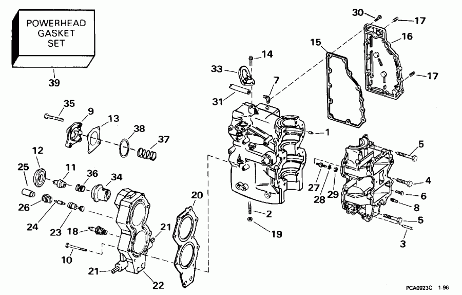 ��������� ��������� Evinrude E48ESLEDC 1996  - linder & Crankcase / linder & ������ ���������