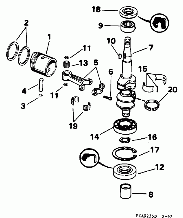 ��������� ��������� Evinrude E4REDS 1996  - ank��� & ������� - ankshaft & Piston