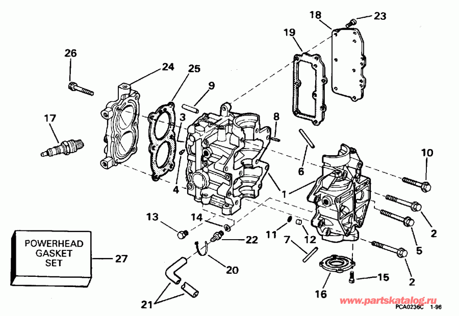 �������� ��������� ����� EVINRUDE E4REDS 1996  - linder & Crankcase