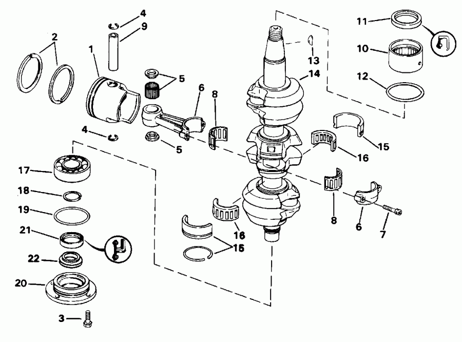 �������� ����� Evinrude E50TTLEDC 1996  - ankshaft & Piston / ank��� & �������