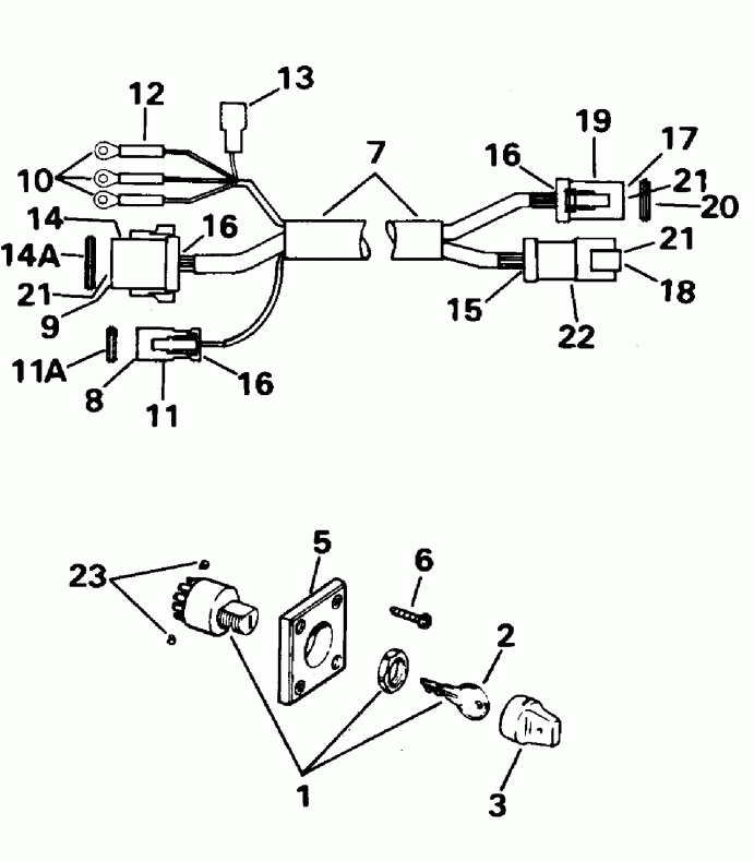 ����� EVINRUDE E50TTLEDC 1996  - nition ������������� & ������ - nition Switch & Cable