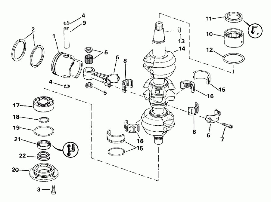 ��������� �������� ����� Evinrude E65RSLM 1996  - ankshaft & Piston