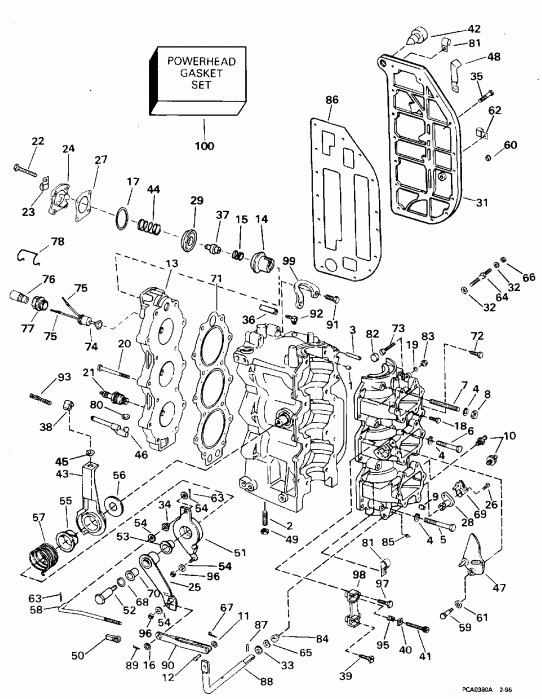�������� ����� EVINRUDE E70TLEDA 1996  - linder & Crankcase