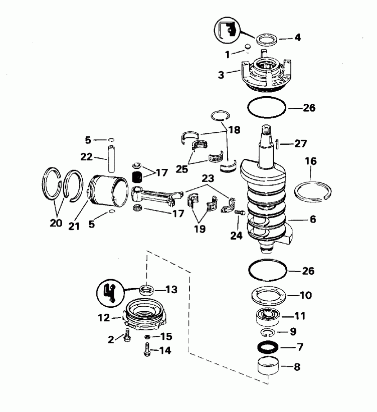  EVINRUDE E88TSLEDR 1996  - ankshaft & Piston / ank��� & �������
