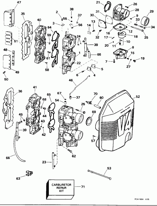 �������� ��������� ����� Evinrude E90ELEDR 1996  - rburetor & �������� ��������� / rburetor & Intake Manifold
