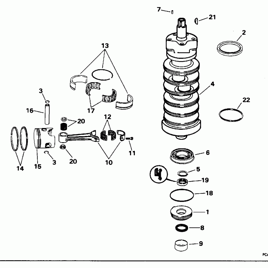 ��������� ����� EVINRUDE E90ELEDR 1996  - ankshaft & Piston / ank��� & �������
