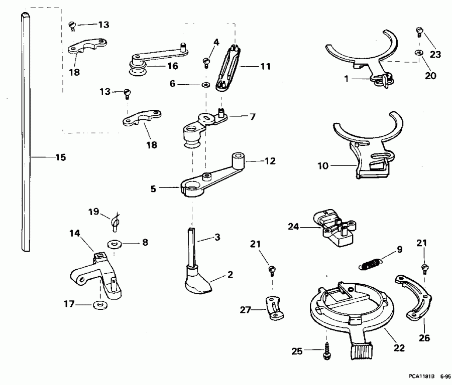 ����� EVINRUDE E90ELEDR 1996  - rottle ��������� �������� / rottle Linkage