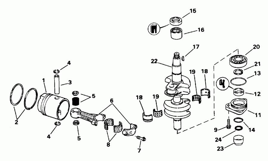 ��������� �������� ����� Evinrude HE30REDE 1996  - ank��� & ������� - ankshaft & Piston