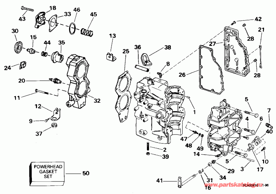��������� ��������� EVINRUDE HE45RCLEDS 1996  - linder & Crankcase