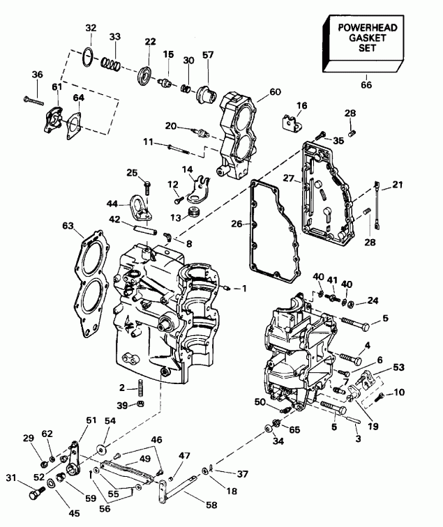 �������� ��������� ����� EVINRUDE HE55WMLM 1996  - linder & Crankcase