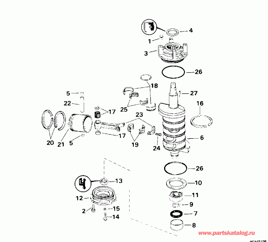  Evinrude HE88MSLEDC 1996  - ankshaft & Piston