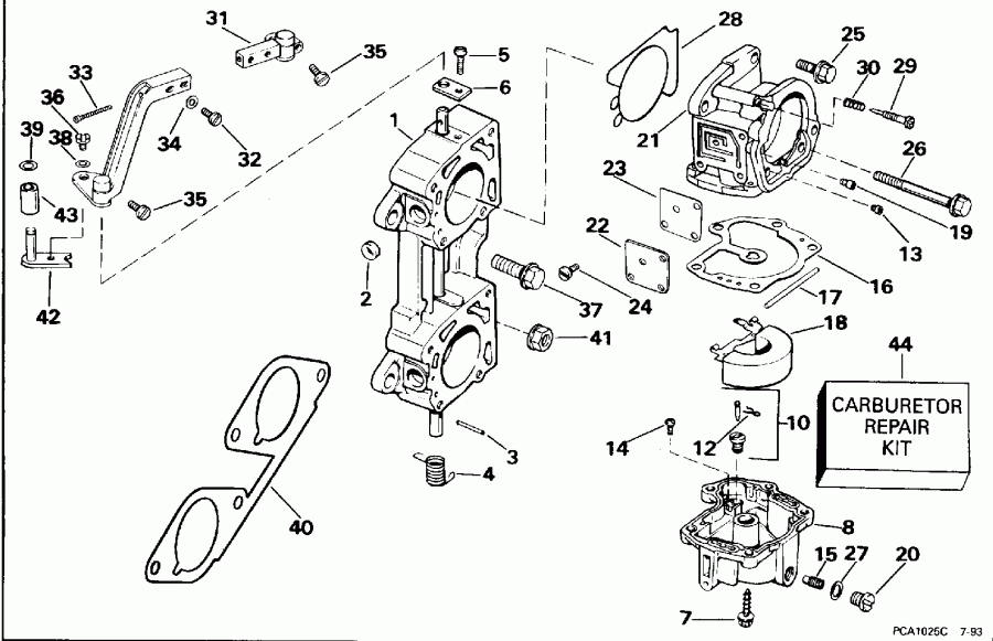 ��������� ��������� EVINRUDE SE125RWYV 1996  - rburetor And Linkage / rburetor � ��������� ��������