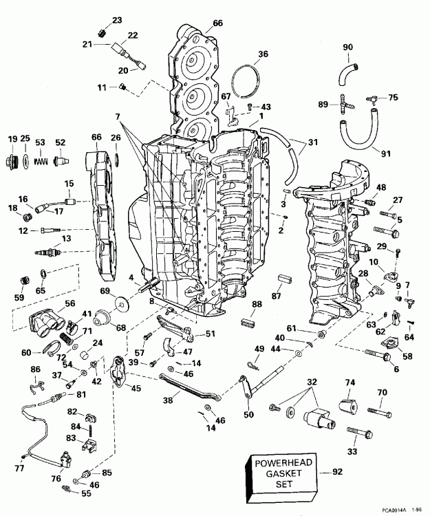 ��������� �������� ����� EVINRUDE SE150WTPLB 1996  - linder & Crankcase